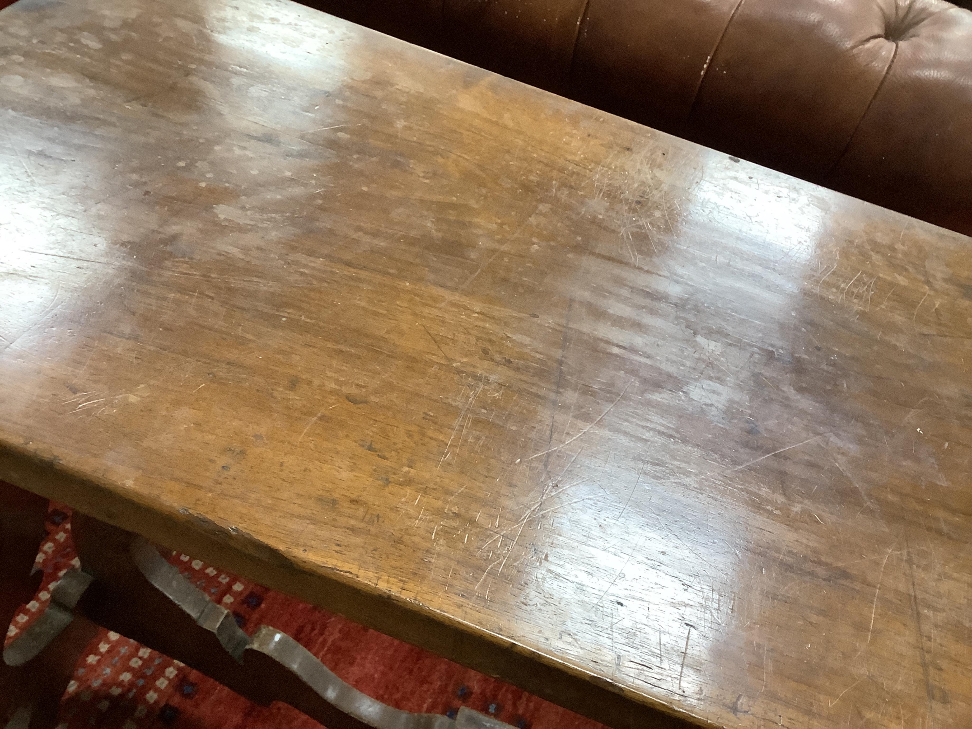 An 18th century style Spanish rectangular walnut occasional table, width 104cm, depth 43cm, height 70cm